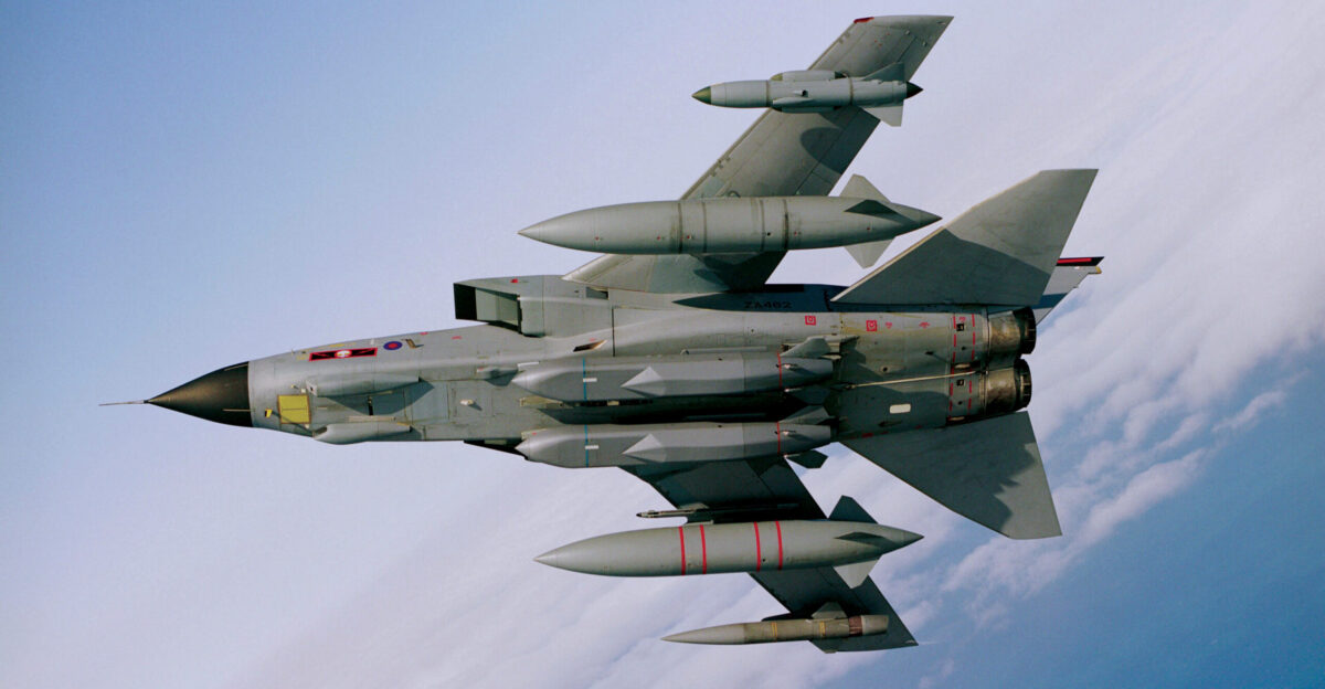 An RAF Tornado GR4 aircraft carrying two Storm Shadow missiles under the fuselage This long-range air-launched and conventionally-armed missile equips RAF Tornado GR4 squadrons and saw operational service in 2003 with 617 Squadron during combat in Iraq prior to entering full service in 2004 Post deployment analysis demonstrated the missile s exceptional accuracy and the effect on targets was described as devastating Based on this performance it is arguably the most advanced weapon of its kind in the world Feasibility studies on a possible UK requirement for a Long Range Stand- Off Missile were originally commissioned in 1982 and work was eventually subsumed in 1986 into the NATO seven-nation Modular Stand- Off Weapon programme This project was however aborted and the UK subsequently withdrew With the end of the Cold War the UK s continued need for a stand-off requirement was reviewed and endorsed as part of the Options for Change exercise An international competition was launched in 1994 to meet the UK s Conventionally Armed Stand Off Missile CASOM requirement and seven companies responded Organization RAF Object Name STORM-SHADOW-TORNADO-GR4-4 Category MOD Supplemental Categories Equipment Weapons Missiles Storm Shadow Aircraft Offensive Tornado Keywords Royal Air Force RAF Equipment Weapon Missile Air to surface Air-Surface Casom Storm Shadow Aircraft Jet Fighter Offensive Tornado GR4 Country UK